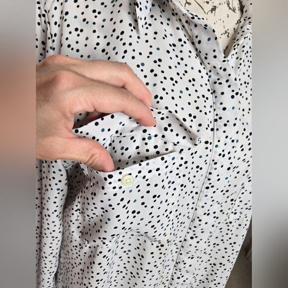 LOFT Womens Collared Button Down Speck Polka Dot & White Long Sleeve - Picture 7 of 13